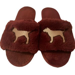 PINK Burgundy with Silver dog Slippers Size M (7/